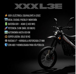 Moto eléctrica Talaria xXx L3e TL2500 como 125 cc