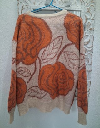 Jersey flores lentejuelas beige/naranja talla únic