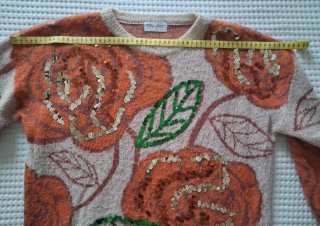 Jersey flores lentejuelas beige/naranja talla únic