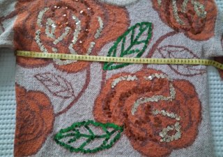 Jersey flores lentejuelas beige/naranja talla únic
