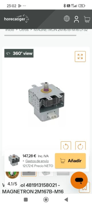 Magnetrón Whirlpool 2M167B-M14 Made in U.K.