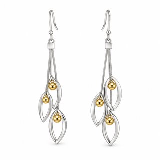 Pendientes Largos Acero Bicolor Hojas y Bolas