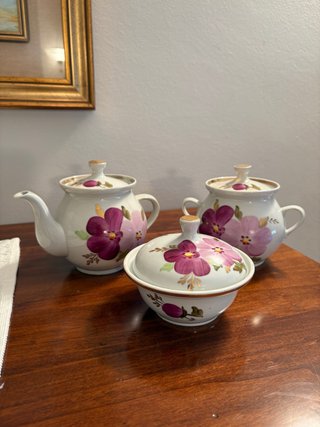 Set Teiera e Tazze Ceramica Dipinte
