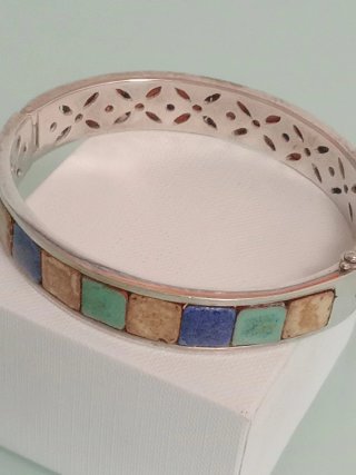 Pulsera rígida plata piedras naturales