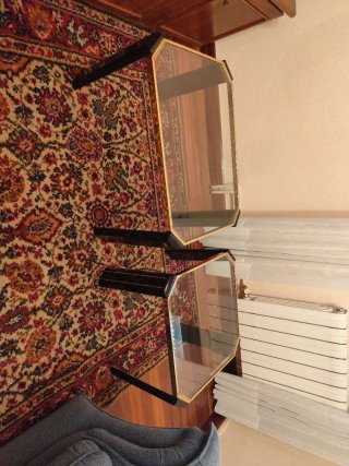 2 Mesitas Retro Cristal y Madera