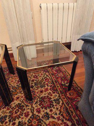 2 Mesitas Retro Cristal y Madera