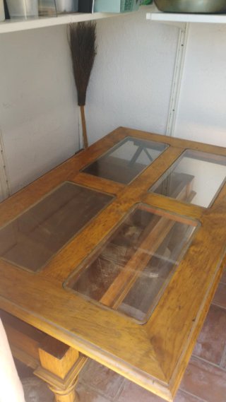 Mesa de centro elevable madera y cristal