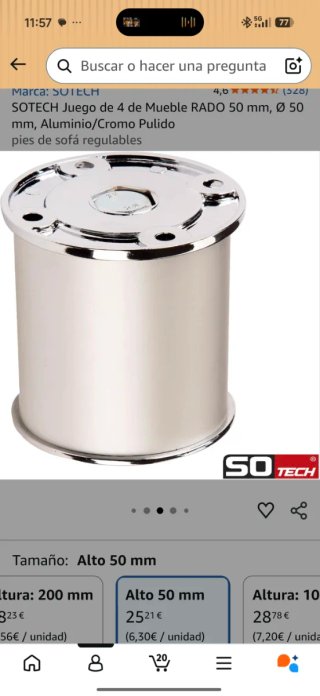 SOTECH Juego 4 Patas Mueble RADO 50mm