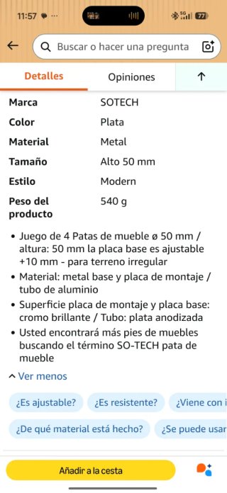 SOTECH Juego 4 Patas Mueble RADO 50mm