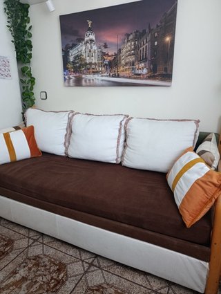 Sofá Cama Marrón y Blanco