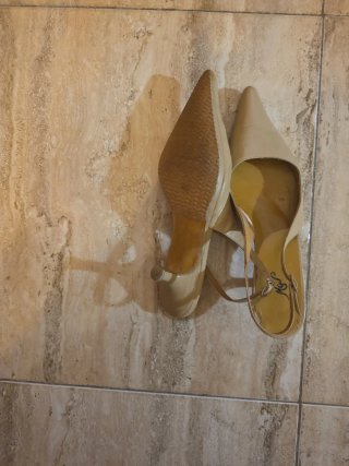 Zapatos fiesta beige, vintage, tacón fino chupete