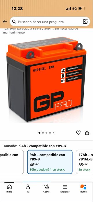 Batería Scooter GP PRO GB9-B GEL 9Ah