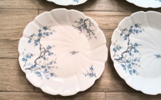 6 PIATTI PIANI Sagomati FIORI BLU Porcellana