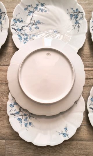 6 PIATTI PIANI Sagomati FIORI BLU Porcellana