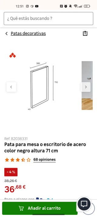 Patas de acero para mesa/escritorio negras.