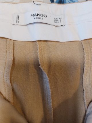 Pantaloni chino con lino beige donna MANGO