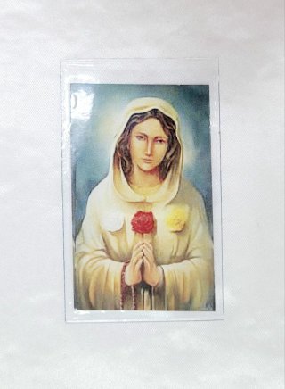 Virgen Rosa Mística: Figura, Colgante y Estampa