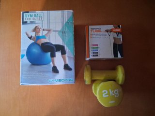 Lote Gimnasio: Balón, Tubo y Mancuernas