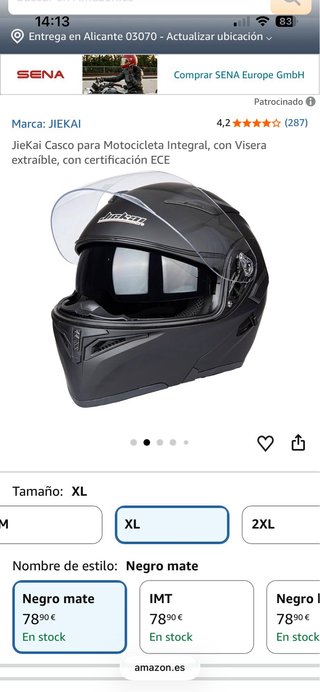 Casco Integral Moto JIEKAI Negro Mate XL