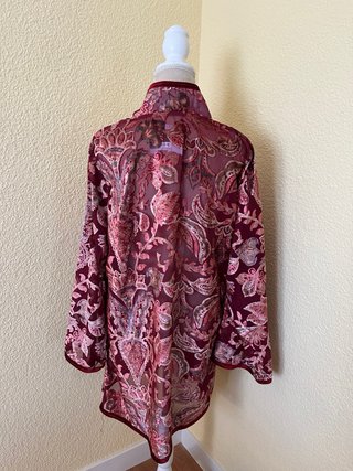 Kimono Rojo Burdeos Flores Talla Única
