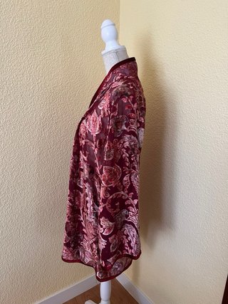 Kimono Rojo Burdeos Flores Talla Única