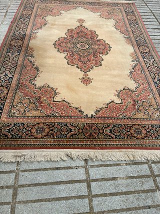 Alfombra antigua 240x165cm lana beige/rojo