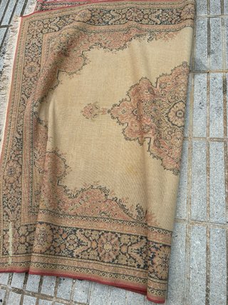 Alfombra antigua 240x165cm lana beige/rojo
