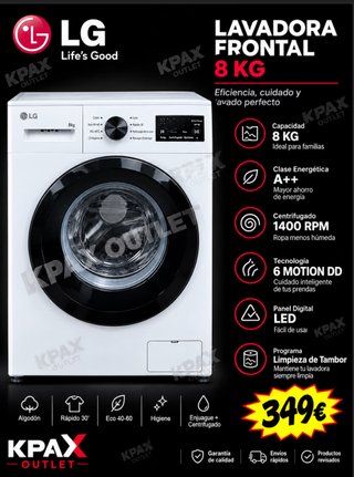 Lavadora LG Carga Frontal 8KG