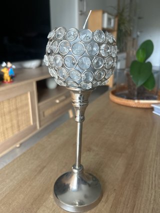 Portavelas plateado cristal