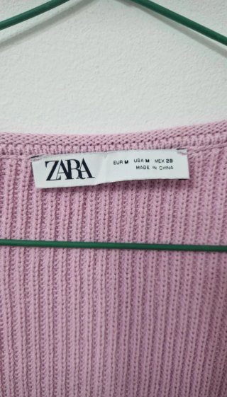 Jersey Zara punto escote pico rosa
