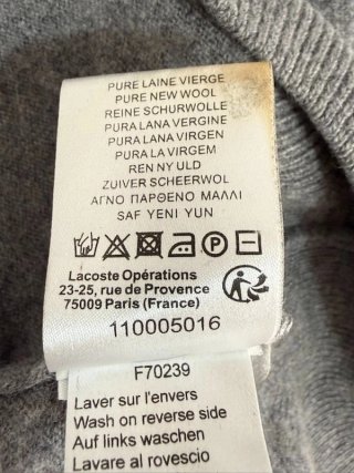 Lacoste Maglione Uomo Taglia 4 \ M Lana Grigio