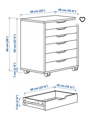 Cajonera ALEX blanca con ruedas 67x66 cm