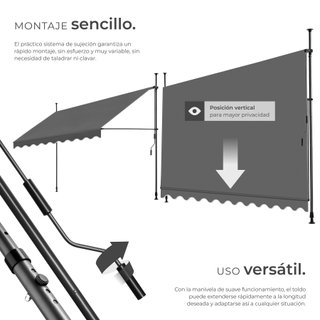 Toldo plegable para balcón con manivela 350x120x211 - 304 cm, negro