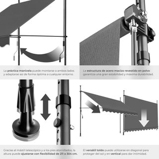 Toldo plegable para balcón con manivela 350x120x211 - 304 cm, negro