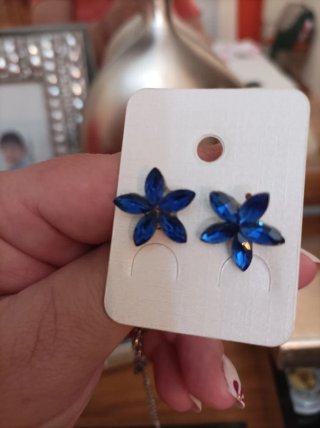 Pendientes flor azul y plata