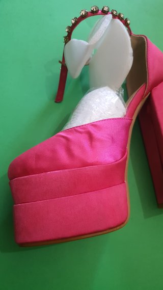 Tacones Plataforma Doble Fucsia Satinados