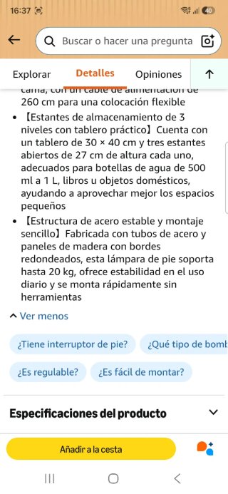 Lámpara de pie con mesa auxiliar nuevo a estrenar