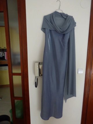 Vestido fiesta azul/plata con pañuelo