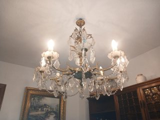 Lámpara antigua de cristal y bronce