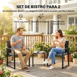 Set da Giardino in Rattan 2 Sedie con Cuscini e Tavolo