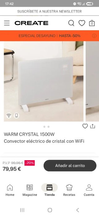 NUEVO Calefactor CREATE WARM CRYSTAL 1500W