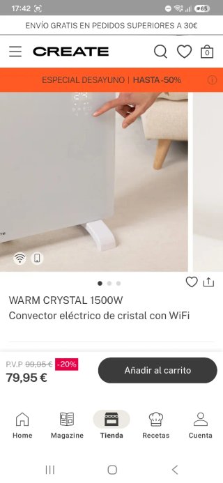 NUEVO Calefactor CREATE WARM CRYSTAL 1500W