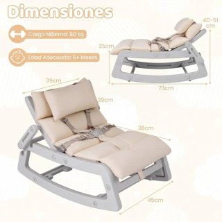 COSTWAY Sedia a Dondolo per Bambini, Poltrona Reclinabile con Schienale Regolabile, Cuscino Rimovibile e Lavabile, Cintura di Sicurezza, Sedia a Dondolo per Bambini di 6+ Mesi, Asilo Nido (Grigio) BC10343GR