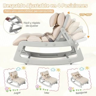 COSTWAY Sedia a Dondolo per Bambini, Poltrona Reclinabile con Schienale Regolabile, Cuscino Rimovibile e Lavabile, Cintura di Sicurezza, Sedia a Dondolo per Bambini di 6+ Mesi, Asilo Nido (Grigio) BC10343GR