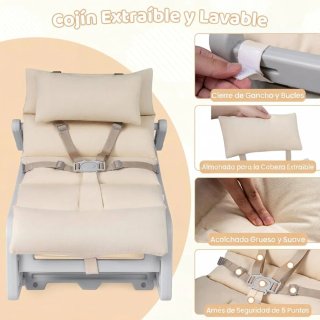 COSTWAY Sedia a Dondolo per Bambini, Poltrona Reclinabile con Schienale Regolabile, Cuscino Rimovibile e Lavabile, Cintura di Sicurezza, Sedia a Dondolo per Bambini di 6+ Mesi, Asilo Nido (Grigio) BC10343GR