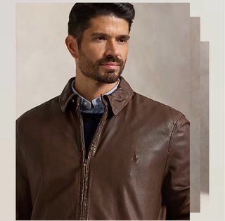 CHAQUETA CUERO RALPH LAUREN MARRON - BIG AND TALL