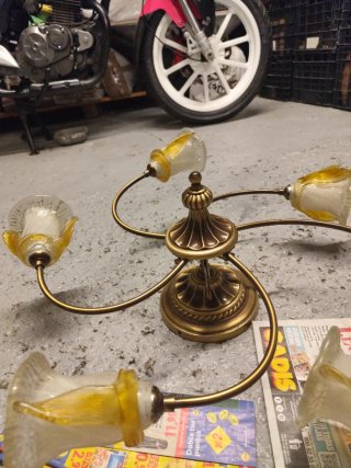 Lampade da soffitto vintage in metallo dorato e cristallo