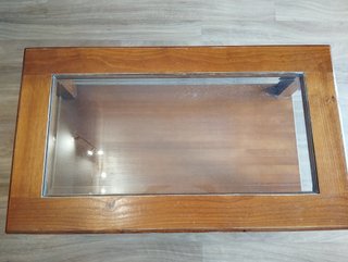 Mesa de salón madera de pino y cristal