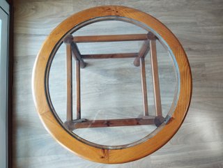 Mesa redonda madera pino y cristal