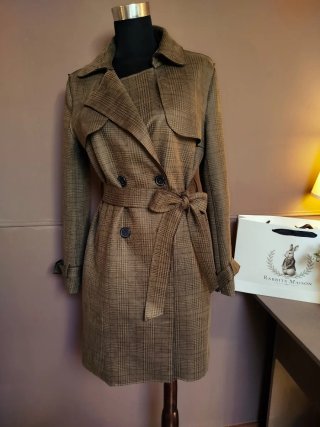 Gabardina cuadros beige/marrón Talla M